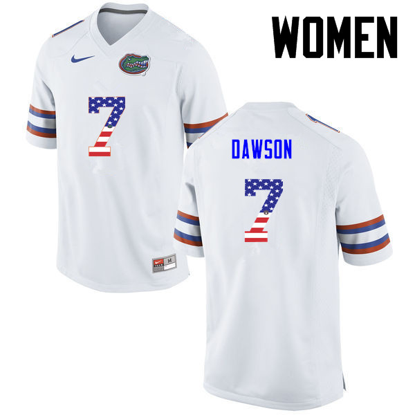 Women Florida Gators #7 Duke Dawson College Football USA Flag Fashion Jerseys-White
